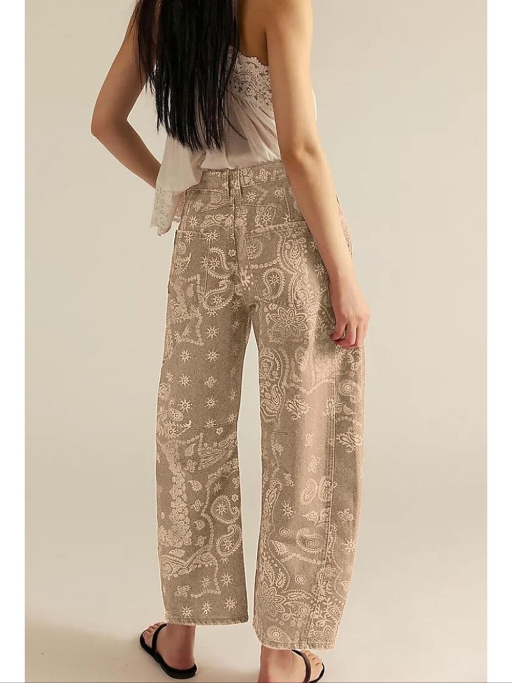 Loveimgs Women Boyfriend Baggy Barrel Khaki Paisley Jean Size Medium US 8-10 NWT - Picture 3 of 11